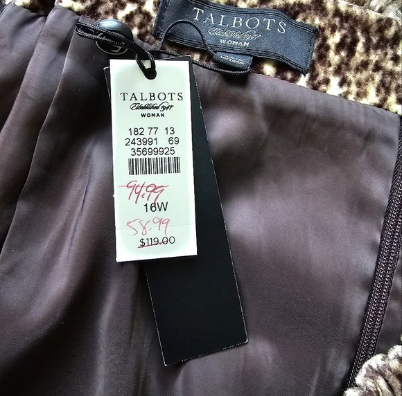 New Talbots Animal Cheetah Print Brown and Black 100% Cotton A-Line Skirt - Picture 4 of 5